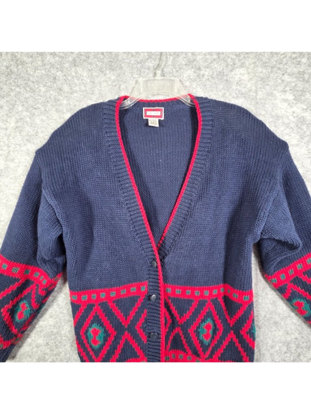vintage Gina Peters blue knit button-down cardigan sweater V Neck Size L Preppy - Picture 3 of 8